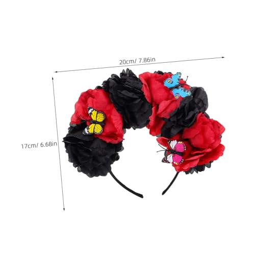 Beaupretty Mexikanisches Stirnband mit Realistischer Blumenkrone Wiederverwendbar und Langlebig Komfortabler Sitz für Halloween und Karnevalskostüme Geeignet für Partys Schwarzer und Roter von Beaupretty