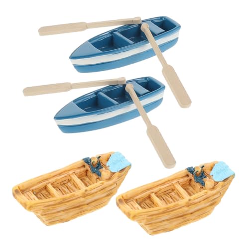 Beaupretty Micro Landscape Miniatur Strandboot Deko aus Resin und Holz DIY Puppenhaus Zubehör Kleine Blaue Boote und Paddel für Strand Meer Dekoration von Beaupretty
