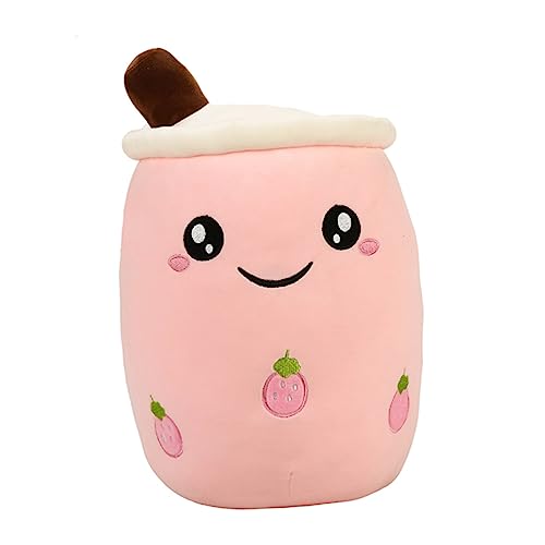 Beaupretty Milchtee Kuschelkissen Erdbeer Design Weiches Baumwollstoff Plüschspielzeug Kuscheltier Grifftier Hautfreundlich für Zuhause Auto Büro von Beaupretty