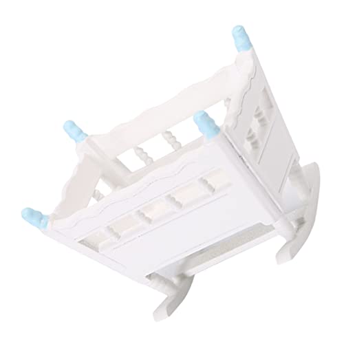 Beaupretty Mini Puppenwiege aus Holz Stabiles Mini Puppenbett für Puppenhaus Realistische Miniatur Babywiege Blau Dekoratives Puppenzubehör und Kinderzimmer von Beaupretty
