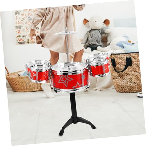 Beaupretty Mini Schlagzeug Set mit Realistischem Design Sichere Kunststoff Trommeln Drumsticks Vielseitige Soundeffekte Musikinstrument für Kleinkinder und Vorschulkinder Rotes Jazz Drum Kit von Beaupretty