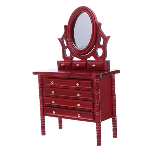 Beaupretty Mini -Schminktisch Möbel für Puppenhaus Mini Holzschubladen -Regalmodell Miniaturspielzeug alte kommode Puppenhaus kleine Kommode tragbarer Schminktisch möbel hölzern rot von Beaupretty