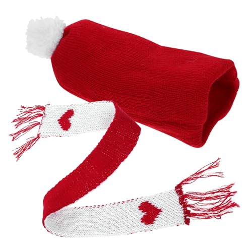 Beaupretty Mini Strickmütze und Schal Weihnachtsdeko für Puppen und Mini Schneemänner Handgefertigte Weiche Miniatur Winteraccessoires in Rot mit für DIY Bastelarbeiten von Beaupretty