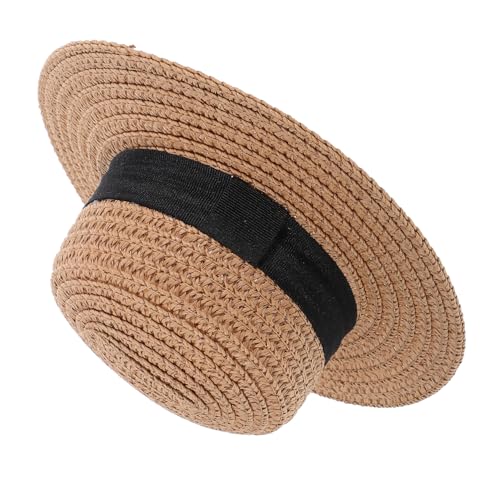 Beaupretty Mini Strohhut für Puppen Handgewebter Flacher Rundhut in Khaki Dekoratives Bastelaccessoire für DIY Partydeko und Puppenhaus Leicht und Detailreich Gestaltet von Beaupretty