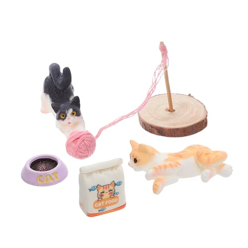 Beaupretty Miniatur Katzenfiguren mit Garnball Realistische Kleine Katzen Spielset für Puppenhaus Zubehör für Indoor Spiel Mikro Landschaft und Kreative Rollenspiele von Beaupretty