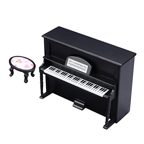Beaupretty Miniatur Puppenhaus Klavier und Holzstuhl Detailgetreue Vintage Miniaturmöbel Dekoratives Mini Piano für DIY Puppenhaus Geeignet als und Foto Requisite von Beaupretty