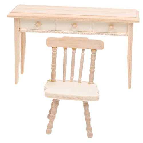 Beaupretty Miniatur Puppenhaus Möbel Set Holz Schreibtisch und Stuhl Modell Kleine Dekorative Miniatur Möbel Ornamente Realistisch Glatt Langlebig für Puppenhaus Zubehör von Beaupretty