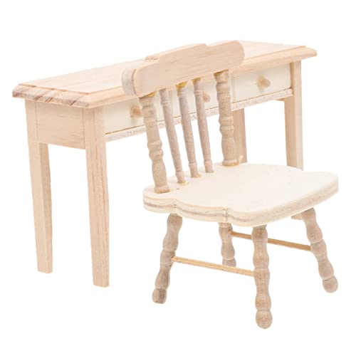 Beaupretty Miniatur Puppenhaus Möbel Set Holzstuhl und Schreibtisch Modell Realistische Miniatur Schreibtisch Dekoration für Puppenhaus DIY Holzspielzeug Zubehör für Kinderzimmer von Beaupretty