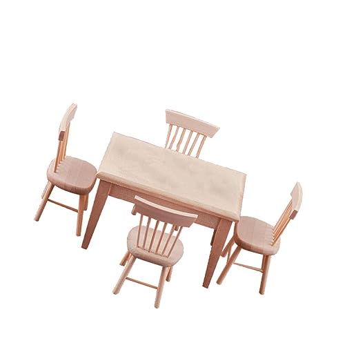 Beaupretty Miniatur Puppenhaus Möbel Set aus Holz Schreibtisch und Stühle Stabile Geruchsfreie Figuren für DIY Bemalung Leichte Langlebige Dekoration für Puppenhaus Zubehör und Mikro von Beaupretty