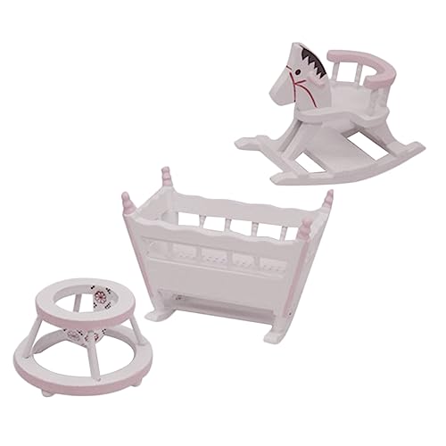 Beaupretty Miniatur Puppenhaus Möbelset Teilig aus Holz Babywiege Schaukelpferd und Lauflernhilfe Realistisch Gestaltete Kinderzimmer Möbel Geeignet für Puppenhäuser und Indoor von Beaupretty