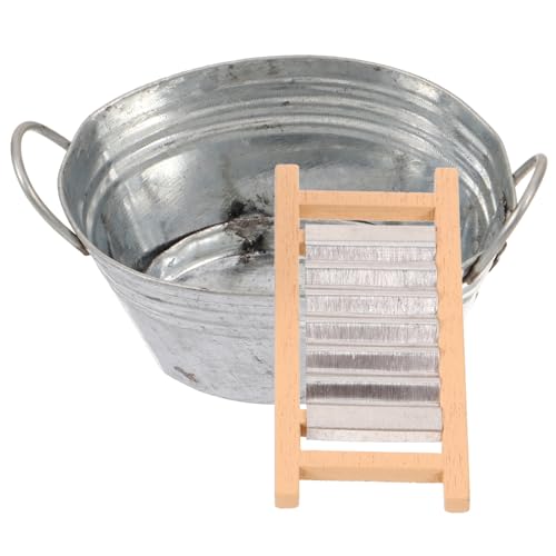 Beaupretty Miniatur Puppenhaus Zinkwanne Waschbrett Set Realistische Mini Haus Dekoration Stabiles Washboard mit Flachem Boden Detailgetreues Zubehör für DIY Puppenhaus Szenen von Beaupretty