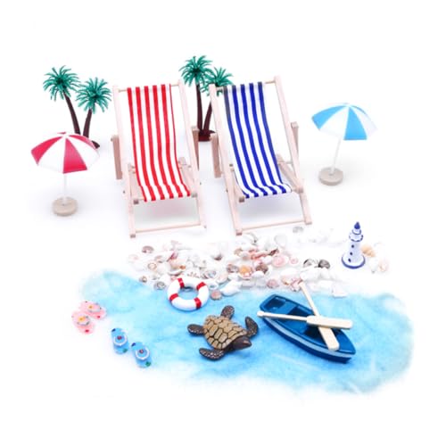 Beaupretty Miniatur Strand Deko Set mit Strandliege und Boot für Puppenhaus und Mikro Szenen Realistische Sommer Deko für DIY Strandlandschaften und Gartenaccessoires von Beaupretty