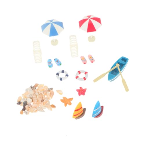 Beaupretty Miniatur Strand Deko Teilig mit Sonnenschirm Liegestuhl Boot und Sandkastenzubehör Wetterfeste Resin Figuren für Puppenhaus Mini Garten von Beaupretty