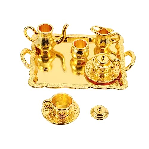 Beaupretty Miniatur Teeservice Teilig Metall Goldfarben Detailgetreues Puppenhaus Zubehör Verarbeitung Handliches Design Dekoratives Mini Wasserkocher Modell für DIY Landschaften und von Beaupretty
