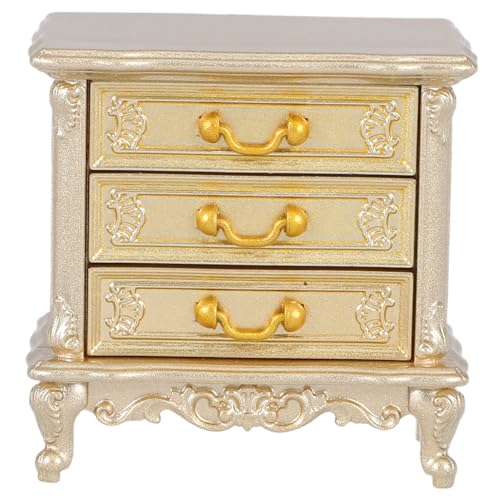 Beaupretty Miniatur Vintage Nachttisch Retro Stil Mini Schrank mit Miniatur Schlafzimmermöbel für Puppenhaus Dekoration Zubehör Goldfarben von Beaupretty