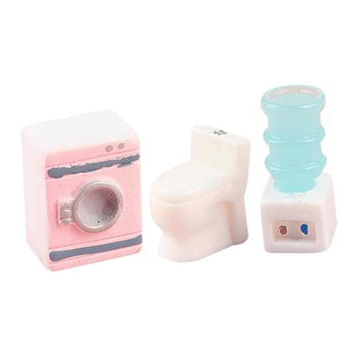 Beaupretty Miniatur Waschmaschine Toilette und Wasserspender Realistische Puppenhaus Deko aus Langlebigem Harz Geeignet für Miniatur Badezimmer DIY Basteln und Wohnraumgestaltung von Beaupretty