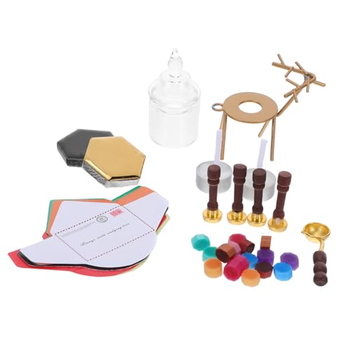 Beaupretty Miniatur Wax Seal Stempel Set mit Wachserwärmer Weihnachtsmotive Vielseitig für Puppenhaus Dekoration DIY Bastelprojekte Briefversiegelung Tragbar und Langlebig von Beaupretty