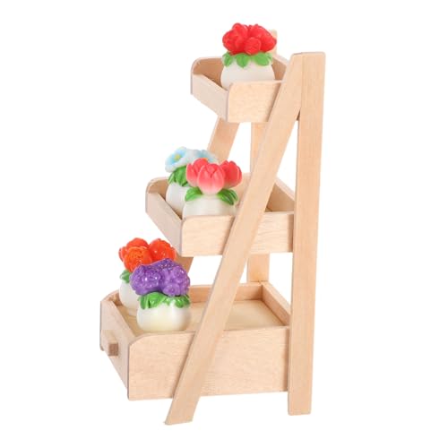 Beaupretty Miniatur-pflanzendeko mit Resin-Blumen und Mini-holzständer Platzsparende DIY-deko Detailgetreue Pflegeleichte Mini-Pflanzen für Puppenhäuser und Kleine Räume von Beaupretty