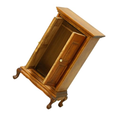 Beaupretty Miniatur puppenhaus Kleiderschrank aus Holz Vintage Design Stabiles Modell mit Doppel türen Walnussfarbener Schrank für Puppenhaus Dekoration und DIY Bastelprojekte von Beaupretty