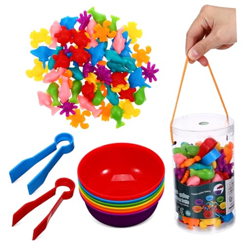 Beaupretty Montessori Lernspielzeug Teiliges Meerestiere Sortierspiel für Kleinkinder Farbige Tiere aus Weichem TPE Fördert Zählen Erkennen und Selbstständiges Lernen von Beaupretty