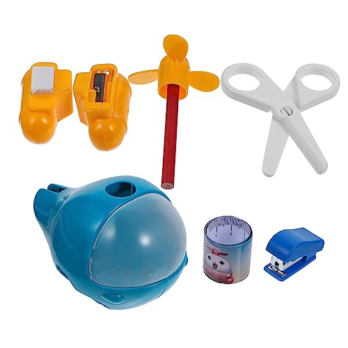 Beaupretty Multifunktionales DIY Schulset mit Flugzeug Bleistift Radiergummi Anspitzer Schere Heftgerät Lineal Blau Pädagogisches für Jungen und Mädchen von Beaupretty