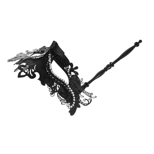 Beaupretty Party Metall Maske mit Strasssteinen Abnehmbare Handgehaltene Karnevalsmaske mit Griff Edles Venezianisches Design mit Drachenmuster für Cosplay Maskenball und Themenfeiern Schwarz von Beaupretty