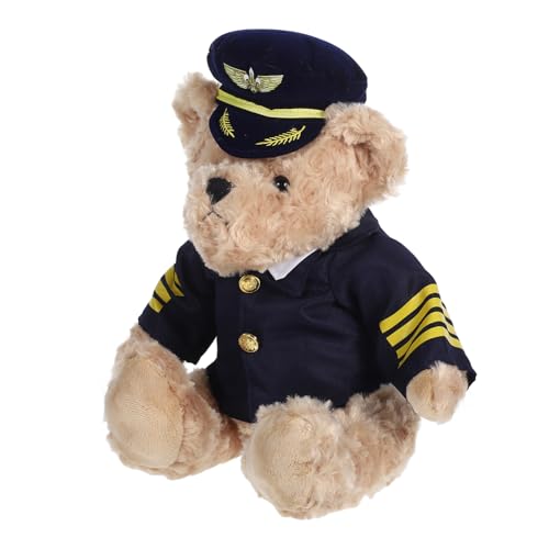 Beaupretty Plüsch Bär im Kapitänsanzug Niedlicher Pilot Bär als Stofftier und Kissen für Kreative Raumdekoration und Festliche Anlässe von Beaupretty