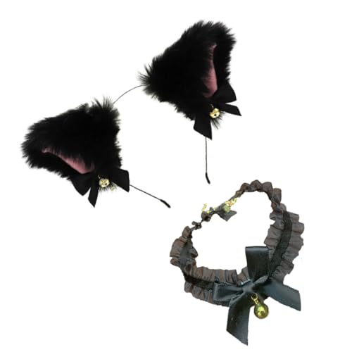 Beaupretty Plüsch Katzenohren Haarreif mit Bowknot Choker Originelles Cosplay Stirnband für Damen Charmante Kopfbedeckung mit Langlebigem Material und Detailreicher Verarbeitung von Beaupretty