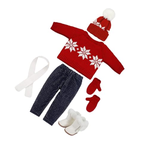 Beaupretty Puppen Weihnachtsoutfit Pullover Schal Mütze und Hose Weiches DIY Kleidungsset für Winter Party und Fotoshootings Modisch und Vielseitig für Puppen von Beaupretty