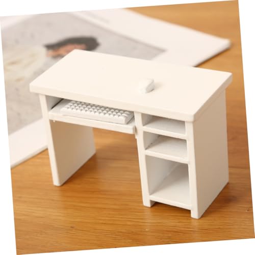 Beaupretty Puppenhaus Miniatur Computer Schreibtisch Weiß mit und Tastatur Detailgetreues Möbelmodell Sicheres Material Vielseitig für Spiel und Lernen Zubehör für Puppenhaus von Beaupretty