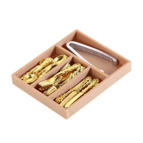 Beaupretty Realistische Puppenhaus Besteck Teilig mit Aufbewahrung Kunststoff Gabeln Löffel Messer und Zangen für Puppenküchen und Dekoration von Beaupretty