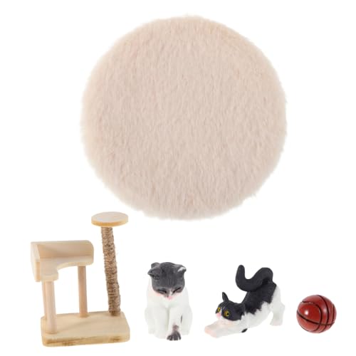 Beaupretty Realistisches Mini Katzenkratzbaum Modell Puppenhaus Möbel mit Niedlicher Katzenfigur Lebensechte Holzklettergerüst Miniaturszene für Spiel und Kreative Fotografie von Beaupretty