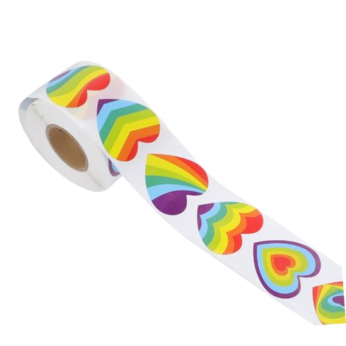 Beaupretty Regenbogen Herz Sticker Rolle Pride Heart Aufkleber Selbstklebend für Umschläge Geschenkverpackung Basteln Scrapbooking Dekoration von Beaupretty