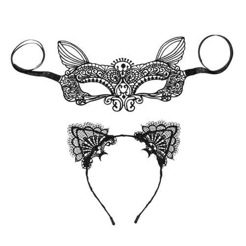 Beaupretty Schwarzes Spitzen-haarreif Katzenohren und Cosplay-augenbinde Kreatives Leichtes Kopfband für Damen Modisches Party Karnevalsaccessoire von Beaupretty