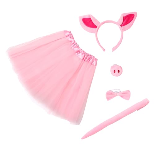 Beaupretty Schwein Kostüm Set Mädchen Tutu Rock Ballett Kurzrock Süßes Performance Kostüm mit Ohren Stirnband Nase und Fliege für Karneval Fasching Party Cosplay von Beaupretty