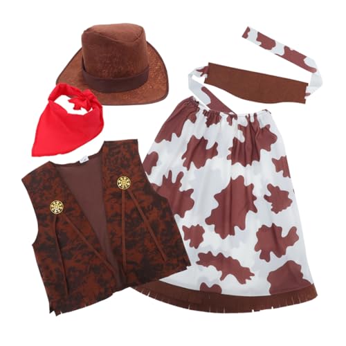 Beaupretty Teiliges Kostüm mit Kleid Hut Weste und Bandana für Halloween Geburtstagsfeiern und Rollenspiele Vintage Western Outfit von Beaupretty