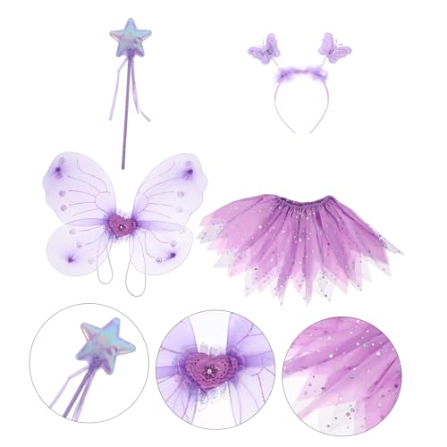 Beaupretty Tutu Rock mit Schmetterlingsflügeln Haarreif und Zauberstab Feenkostüm für Mädchen Leichtes Bühnenoutfit für Tanz Party und Fotografie von Beaupretty