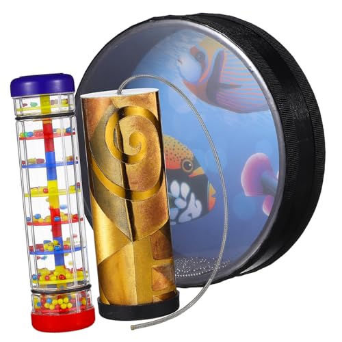 Beaupretty Wave Bead Hand Drum mit Regenstab und Percussion Trommel für Sensorisches Musikspielzeug Motorik und Koordination Vielseitiges Rhythmusinstrument für Zuhause und Schule von Beaupretty