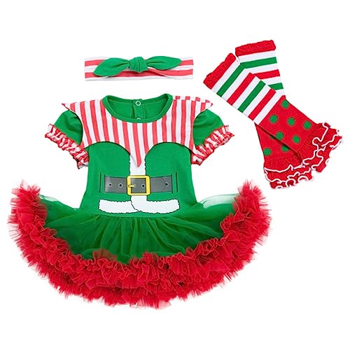 Beaupretty Weihnachtskostüm Set Monate Weiches Baumwoll Kleid mit Knopfleiste Grünes Festtags Outfit für Junge Mädchen Bequemes und Langlebiges Party Kostüm von Beaupretty