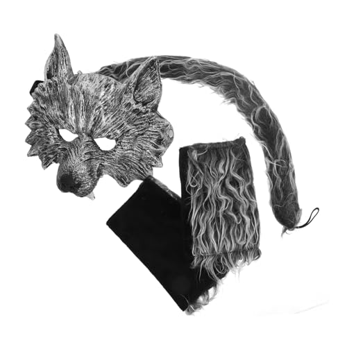 Beaupretty Wolf Cosplay Kostümset mit Silberner Maske Handschuhen und Tierkostüm Zubehör für Halloween Cosplay Rollenspiele und Partys von Beaupretty