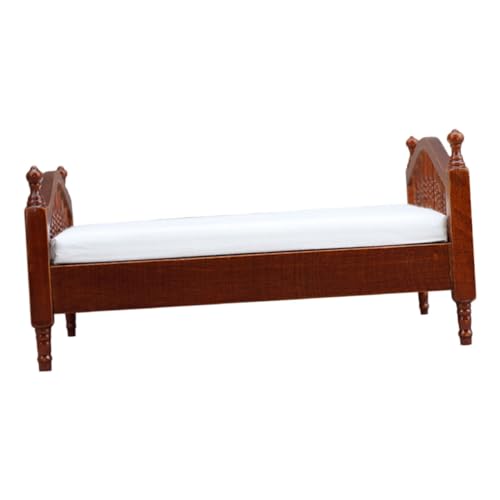 Beaupretty puppenhaus doppelbett Vintage Puppenhausmöbel Mini-Puppenhausbett Puppenstubenmöbel und Zubehör Miniaturbettwäsche Puppenhaus-Möbelbett Miniatur-Möbelbett Holz Braun von Beaupretty