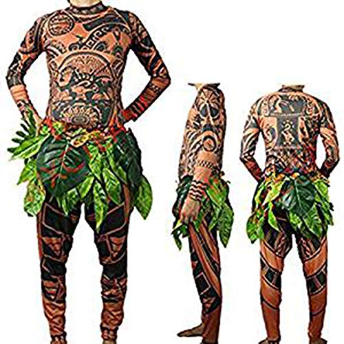 Herren Moana Maui Tattoo T Shirt / Hosen mit Bl?ttern Rock Halloween Adult Cosplay Kostüme (X-Large, Brown) von Beauty GO