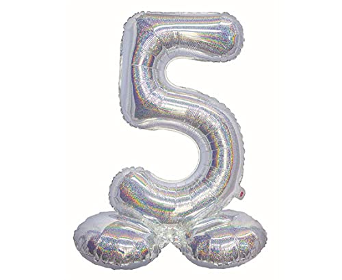GoDan Beauty&Charm Folienballon, Stehende Ziffer 5, Holographisch Silber, 72 cm von Beauty&Charm