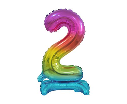 GoDan Beauty&Charm Luftballons Zahlen 0-9 zum Aufstellen auf dem Tisch 38 cm Folienballon Geburtstagsluftballons Zimmer und Raumdekoration beim Geburtstag Jubiläum (Zahl 2 Regenbogen) von Beauty&Charm