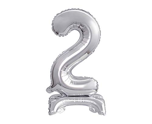 GoDan Beauty&Charm Luftballons Zahlen 0-9 zum Aufstellen auf dem Tisch 38 cm Folienballon Geburtstagsluftballons Zimmer und Raumdekoration beim Geburtstag Jubiläum (Zahl 2 Silber) von Beauty&Charm