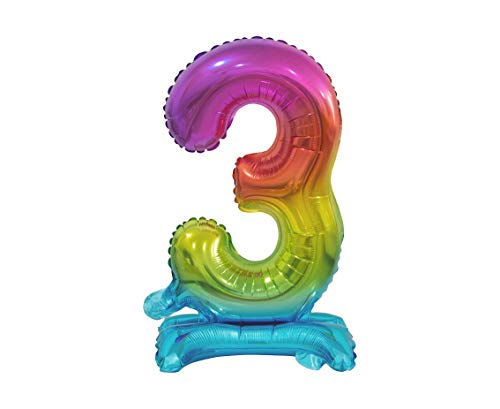 GoDan Beauty&Charm Luftballons Zahlen 0-9 zum Aufstellen auf dem Tisch 38 cm Folienballon Geburtstagsluftballons Zimmer und Raumdekoration beim Geburtstag Jubiläum (Zahl 3 Regenbogen) von Beauty&Charm