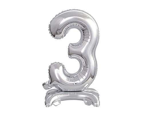 GoDan Beauty&Charm Luftballons Zahlen 0-9 zum Aufstellen auf dem Tisch 38 cm Folienballon Geburtstagsluftballons Zimmer und Raumdekoration beim Geburtstag Jubiläum (Zahl 3 Silber) von Beauty&Charm