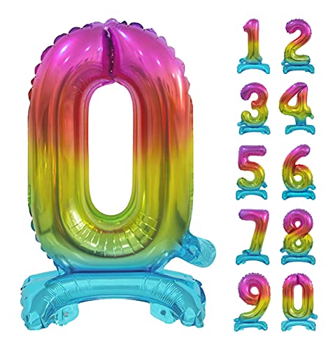 GoDan Beauty&Charm Riesige Luftballons Zahlen 0-9 zum Aufstellen auf dem Tisch 74 cm Folienballon Geburtstagsluftballons Zimmer und Raumdekoration beim Geburtstag Jubiläum (Zahl 0 Regenbogen) von Beauty&Charm