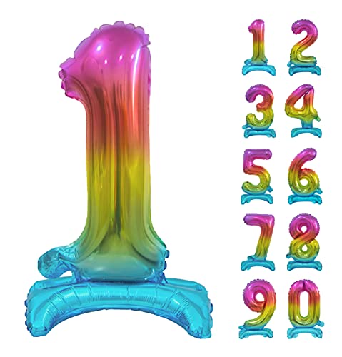 GoDan Beauty&Charm Riesige Luftballons Zahlen 0-9 zum Aufstellen auf dem Tisch 74 cm Folienballon Geburtstagsluftballons Zimmer und Raumdekoration beim Geburtstag Jubiläum (Zahl 1 Regenbogen) von Beauty&Charm