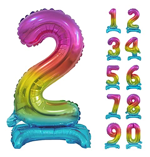 GoDan Beauty&Charm Riesige Luftballons Zahlen 0-9 zum Aufstellen auf dem Tisch 74 cm Folienballon Geburtstagsluftballons Zimmer und Raumdekoration beim Geburtstag Jubiläum (Zahl 2 Regenbogen) von Beauty&Charm